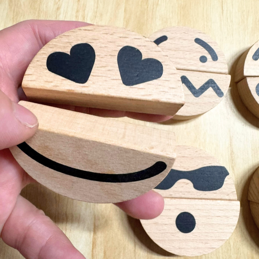 20Pcs Kids Wooden Feeling Emotions Emoji Teaching Activities Learning Blocks - HAPPY GUMNUT