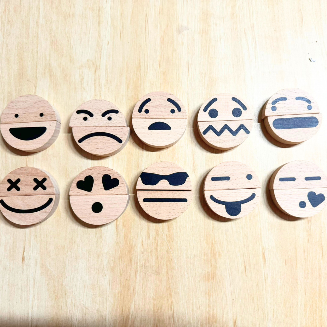 20Pcs Kids Wooden Feeling Emotions Emoji Teaching Activities Learning Blocks - HAPPY GUMNUT