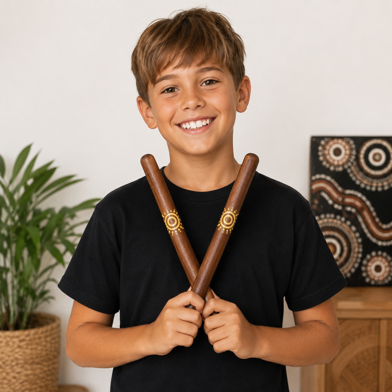 Australian Aboriginal Inspired Hardwood Clap Sticks | Educational Rhythm Sticks | 20cm Dense Timber | Ebony or Black Walnut | Sold as a Pair