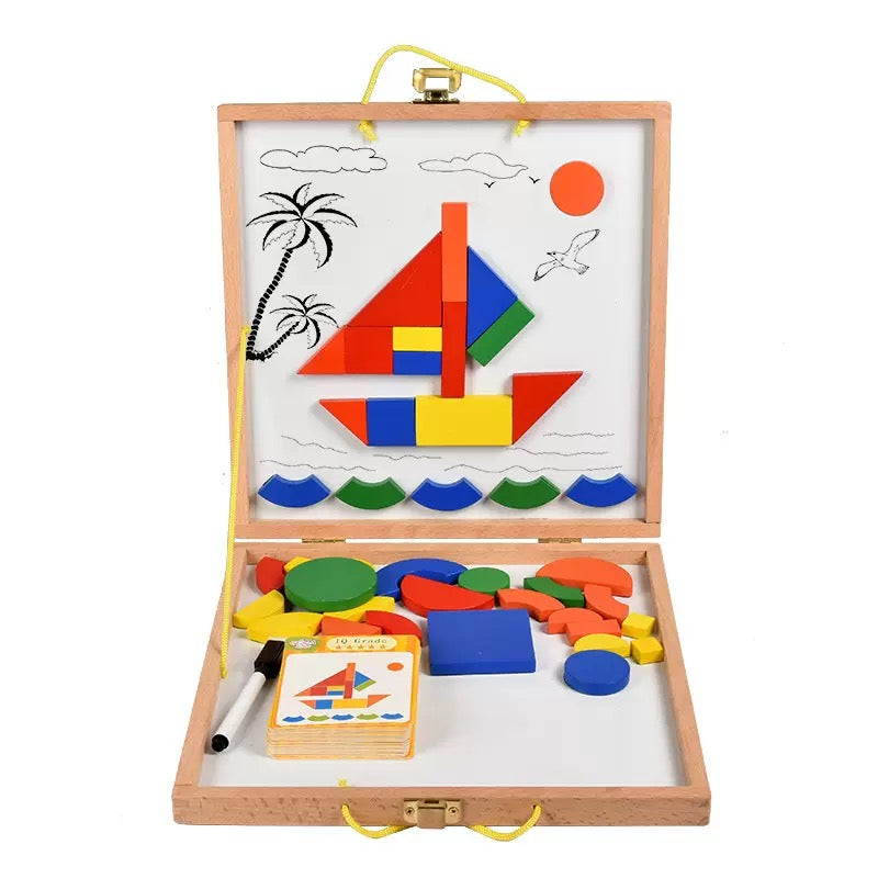 Magnetic Geometric Shapes Board Pattern Game With Flash Cards - HAPPY GUMNUT