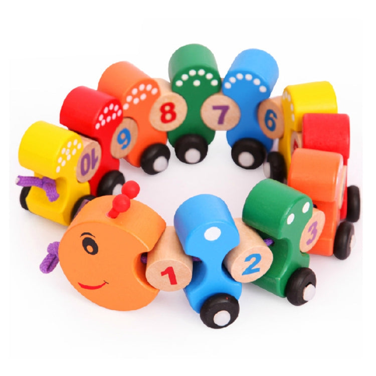 Wooden Push Pull Along Caterpillar Train Set with Numbers bead threading Lacing Game