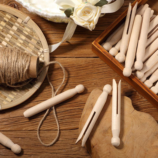 10 Piece Natural Wooden Pegs Clothesline Dolly Pegs Loose Parts Toy - HAPPY GUMNUT