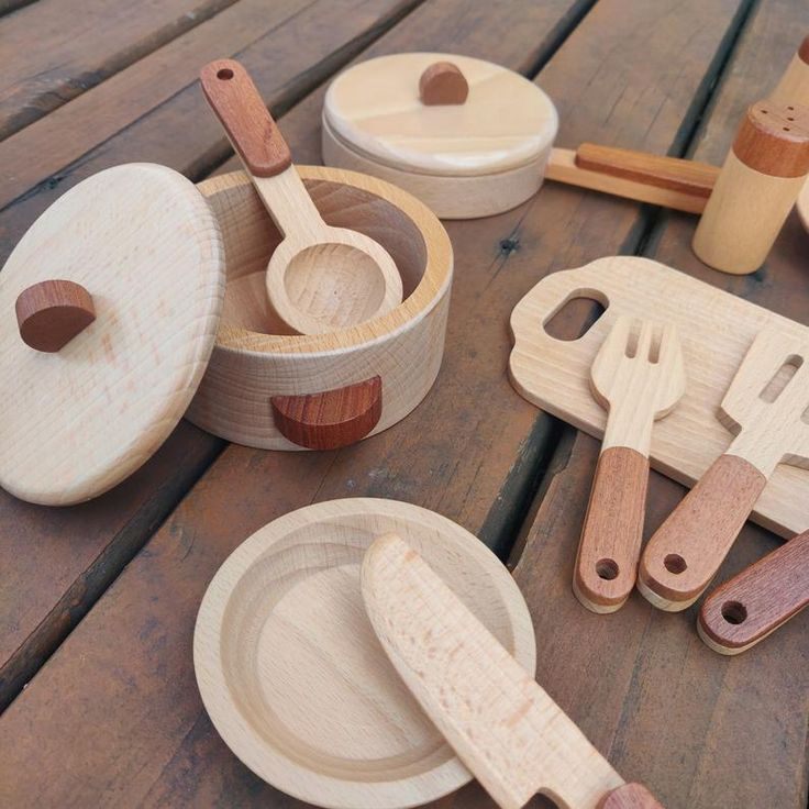 Wooden Kitchen Utensil  & Cookware Roleplay Toy Play set