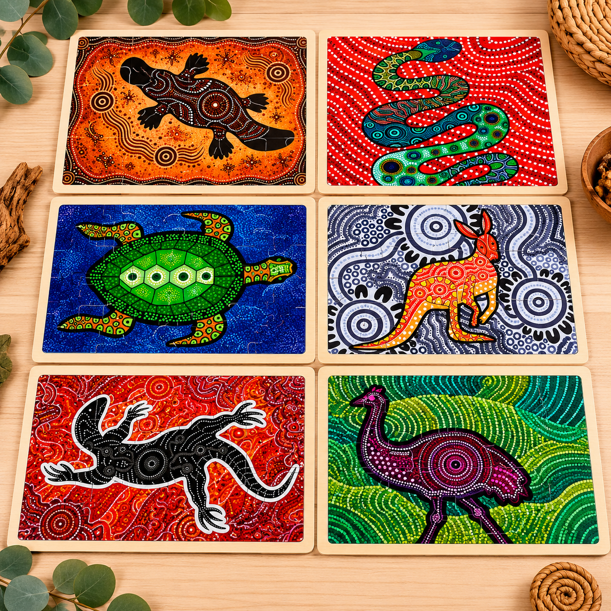 Australian Aboriginal Inspired Art Puzzles NAIDOC Week Childcare Learning Materials - HAPPY GUMNUT