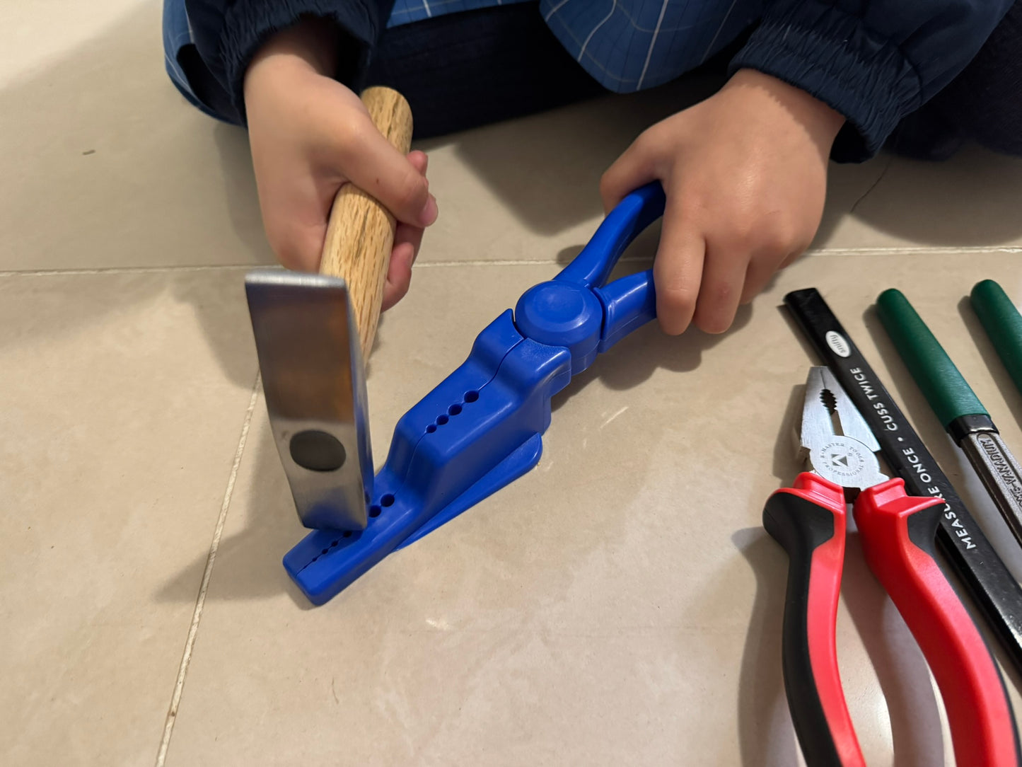 Kids Real Tool Nail Pliers Holder for Safe Hammering