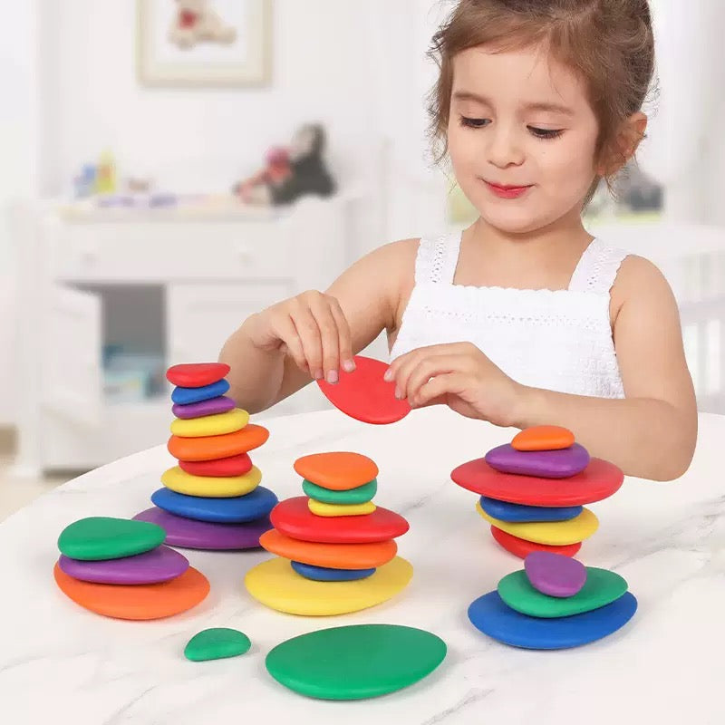 36 Pcs Educational Rainbow Stacking Cobble Pebble Stones Matt Finish