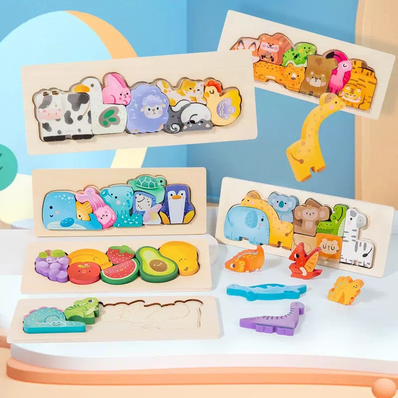 Animal Wooden Chunky Puzzle Blocks – 6 Themes to Choose From - Kids Children Educational Toy