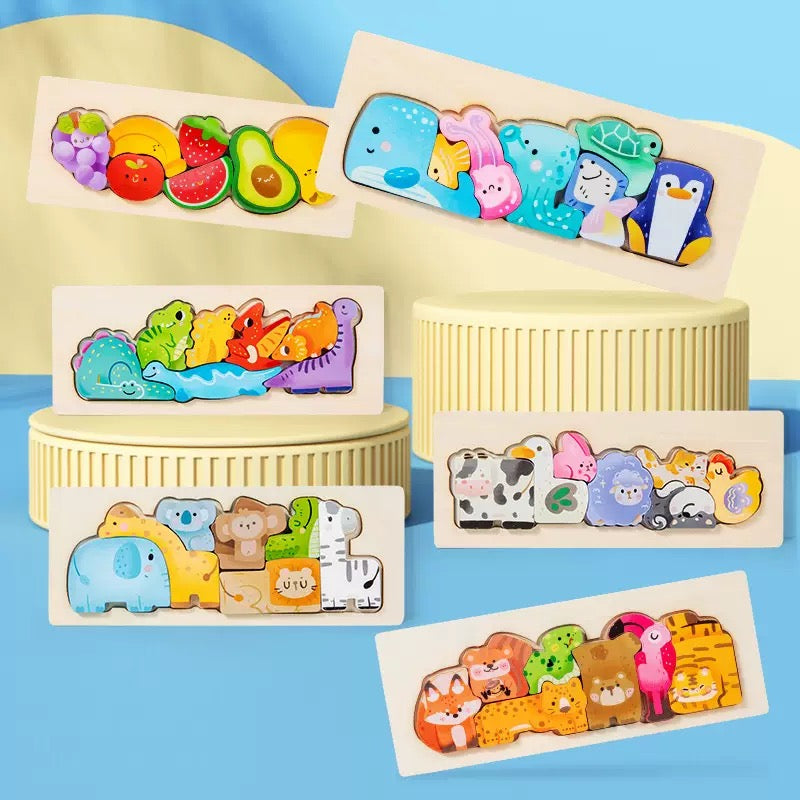 Animal Wooden Chunky Puzzle Blocks – 6 Themes to Choose From - Kids Children Educational Toy