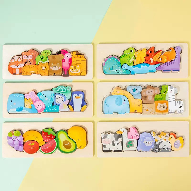 Animal Wooden Chunky Puzzle Blocks – 6 Themes to Choose From - Kids Children Educational Toy