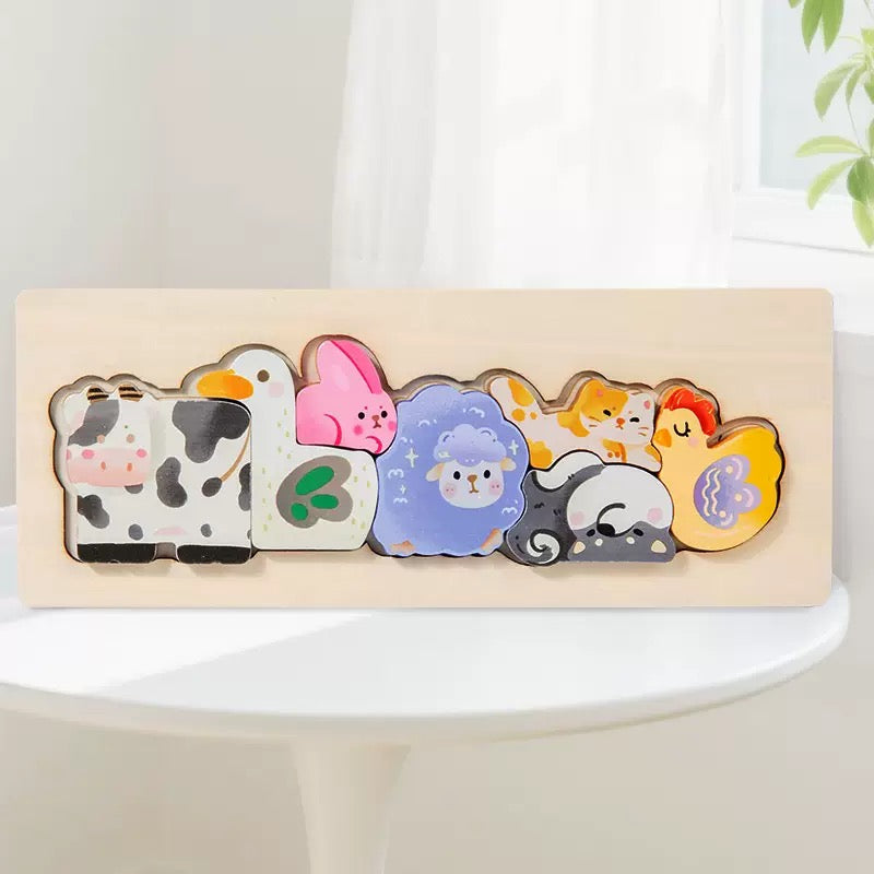Animal Wooden Chunky Puzzle Blocks – 6 Themes to Choose From - Kids Children Educational Toy