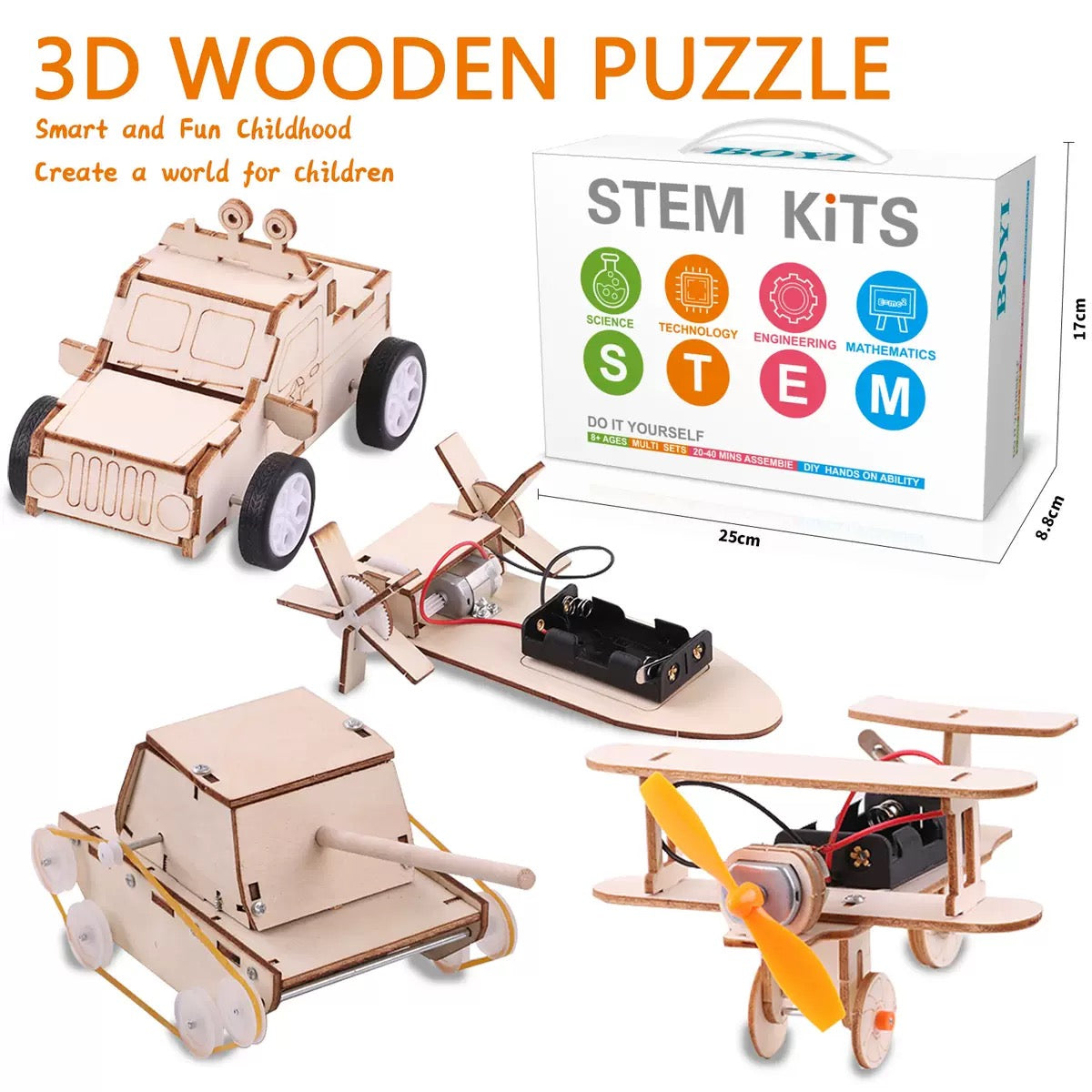 3D Wooden Puzzle DIY STEM Build your own vehicles Kids Science Toy
