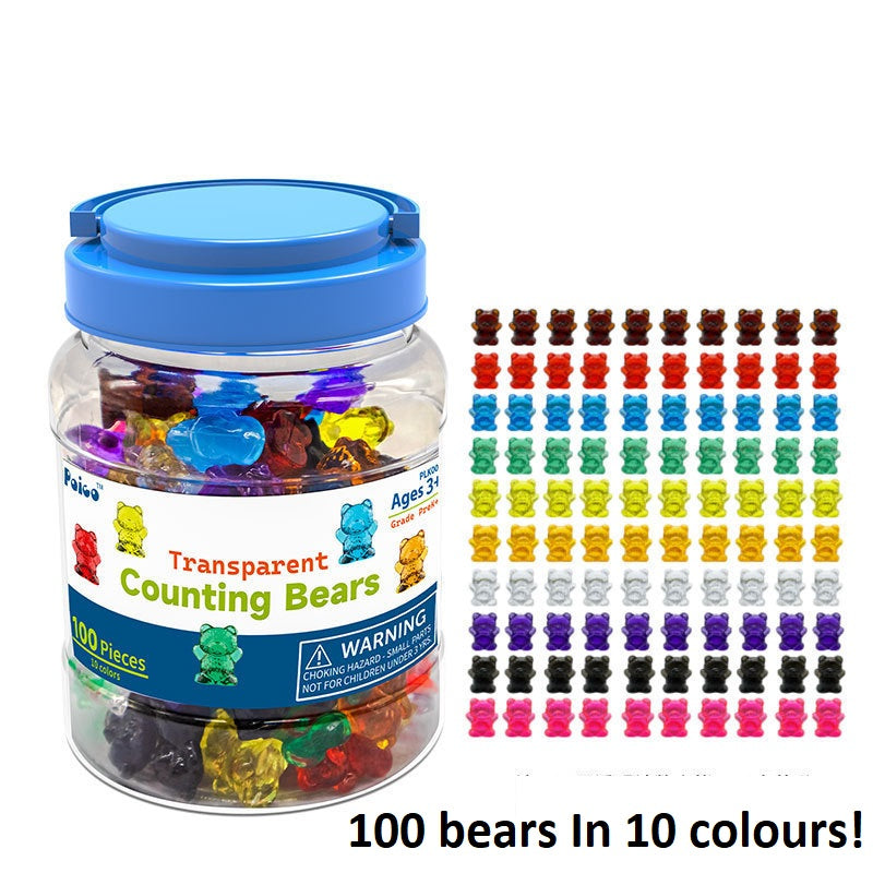 Educational Resources Transparent Counting Teddy Bears in 10 colours 100 Pieces