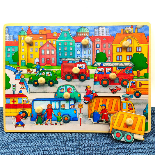 Wooden Big Knob Traffic City Car Theme Puzzle board