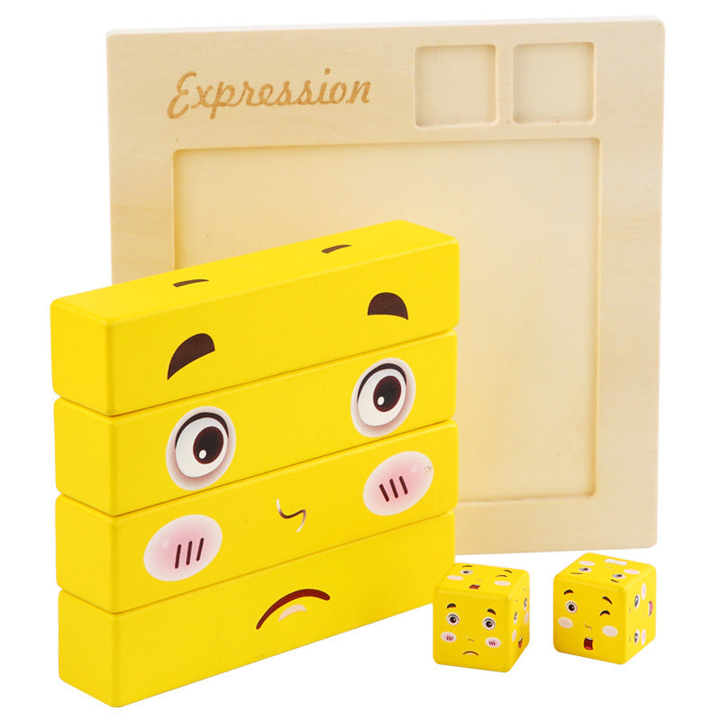 Expression Blocks Wooden Board Kids Facial Emotion Emoji Style Expression Learning Puzzl ...