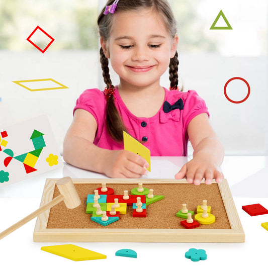Tap a Shape Wooden Hammer Nail Board  Geometric Shapes Game Toy