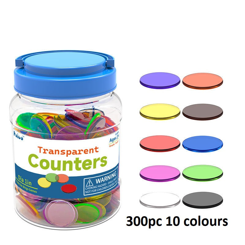 Educational Resources Transparent Counting Counters  in 10 Colours 300 Pieces