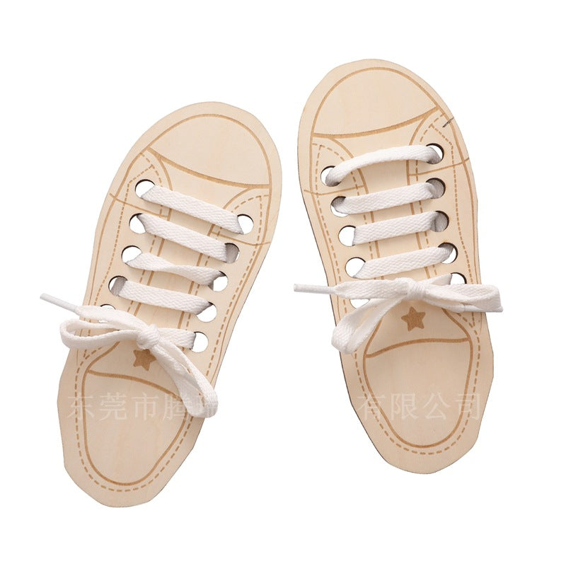 Wooden  Shoe Lace Toy Practice Treading Lacing