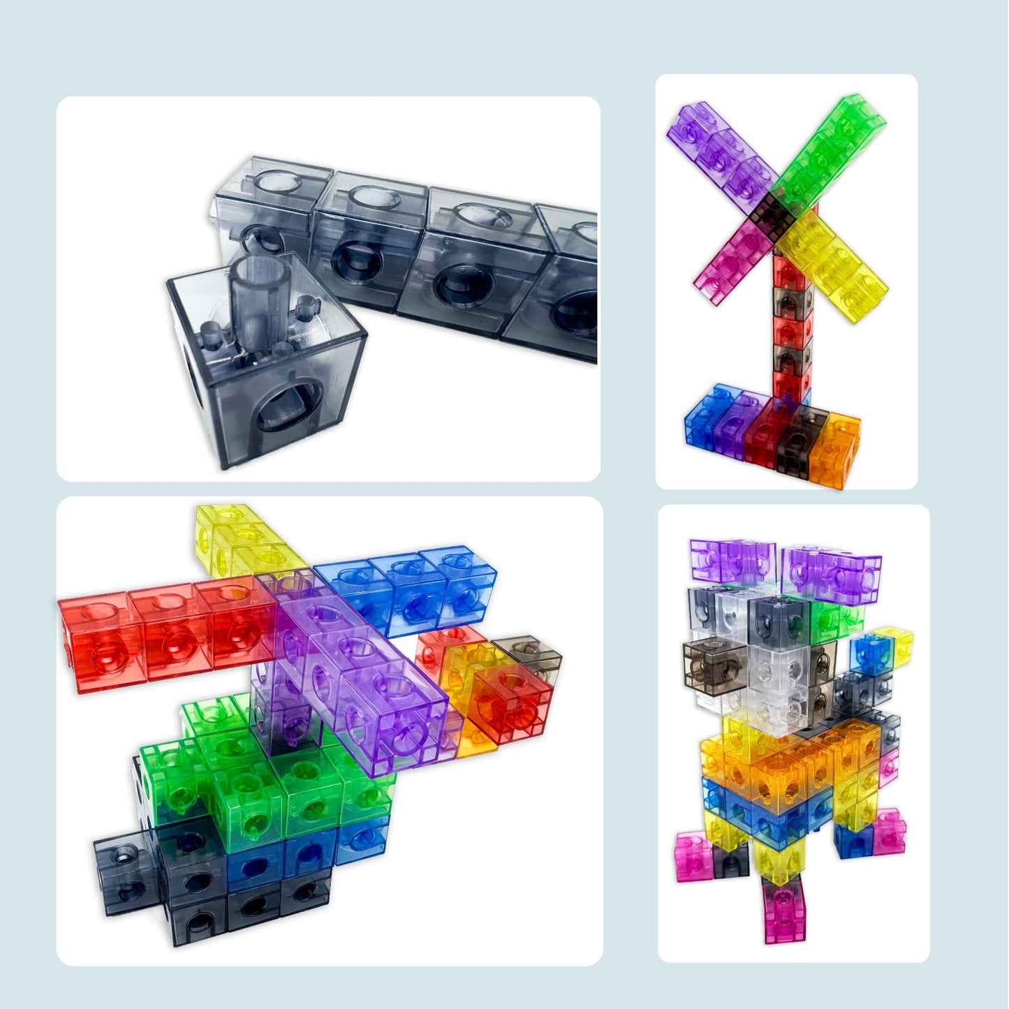 100 Math Cubes Transparent Rainbow Linking Cubes