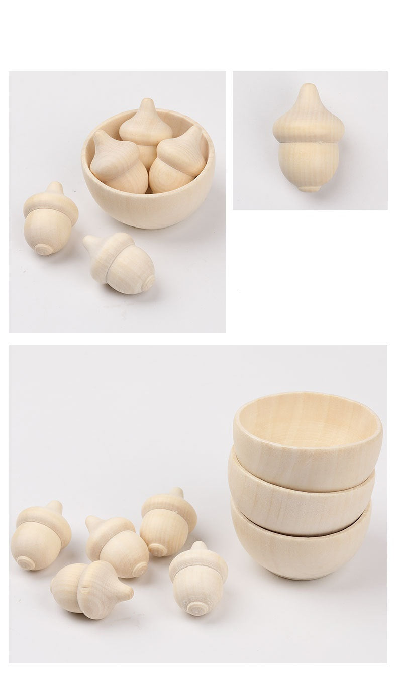 Bowl ONLY Loose Set of 5 Natural Wood DIY Loose Parts Kids Craft Wooden toys