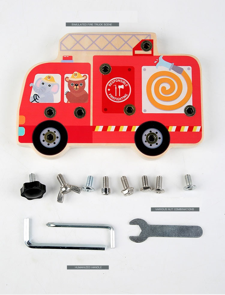 Montessori Multi Tool Screw Driver Board Fire Truck Themed