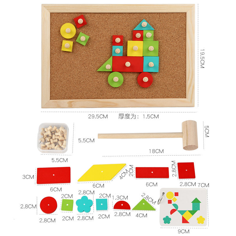 Tap a Shape Wooden Hammer Nail Board  Geometric Shapes Game Toy