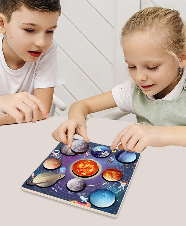 Wooden Solar System model Board Wooden Space Planets Puzzle Centralised version