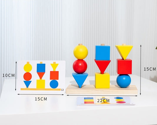 Large Beads Montessori 3 Column Sequence Beads Stacker Toy With Flash Cards