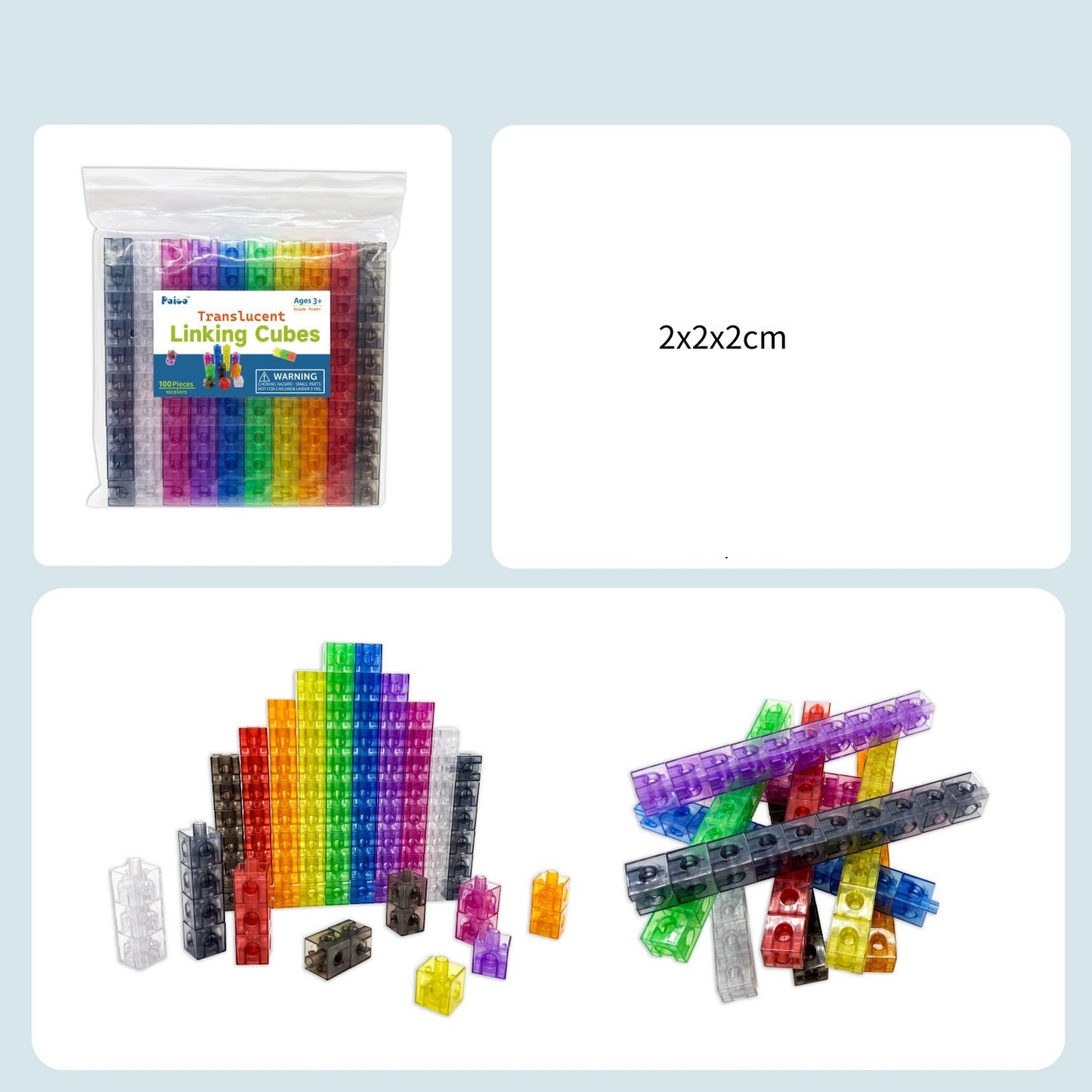 100 Math Cubes Transparent Rainbow Linking Cubes