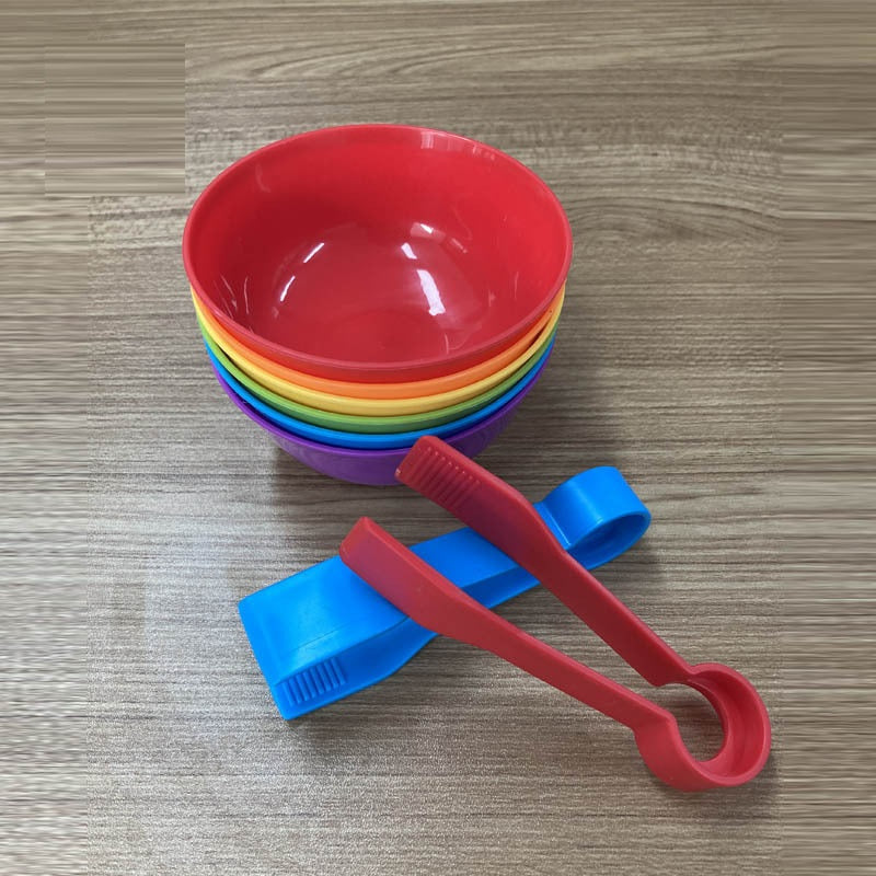 6 Rainbow Dip Bowls arts and craft With 1 RANDOM COLOUR TONG