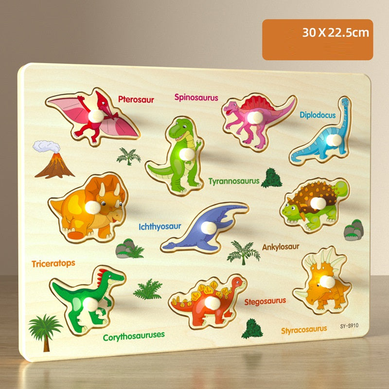 Basic Wooden Knob Puzzles Various Styles Shapes Vegetables Dinosaur - HAPPY GUMNUT