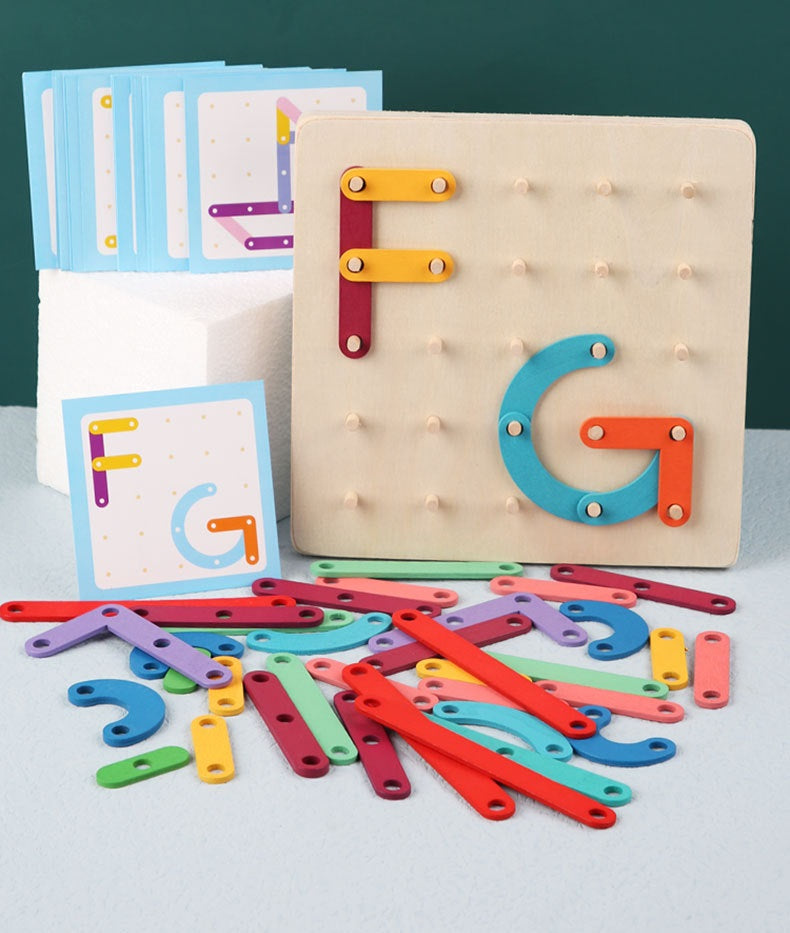 Advanced Deluxe Wooden Montessori Nail Board Geometric board With Building Flash Cards