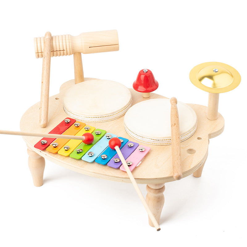Wooden Kids Percussion Music Set with Bell Musical Chime Drum and Xylophone