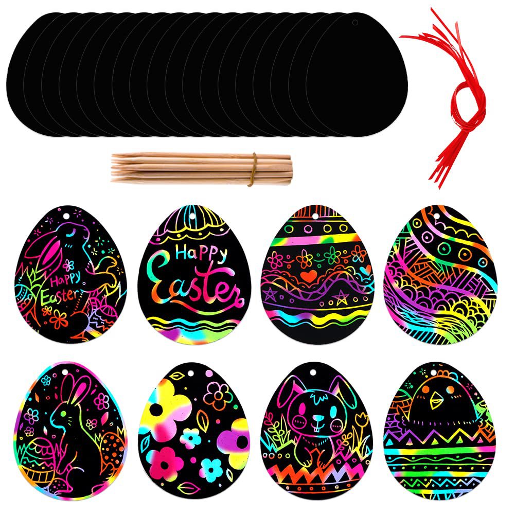 Scratch Paper Easter Eggs Bunny Fluro Rainbow Scratching Paper Art Kit 12 Sheets - HAPPY GUMNUT