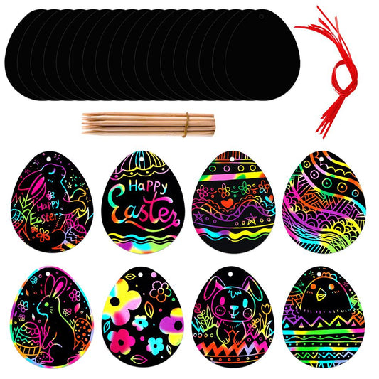 Scratch Paper Easter Eggs Bunny Fluro Rainbow Scratching Paper Art Kit 12 Sheets - HAPPY GUMNUT