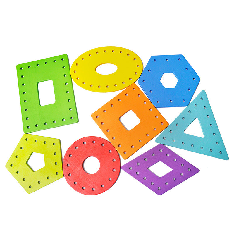 Wooden Lacing Boards Kids Montessori Geometric Shapes Threading Activity Game Childcare Supplies