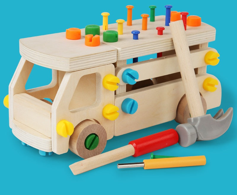 Building Set DIY construction Truck 60+ piece Hammer Pounding Nail Board Wooden Open-Ended Toys