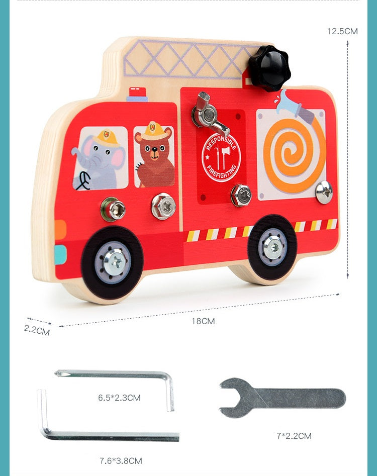 Montessori Multi Tool Screw Driver Board Fire Truck Themed