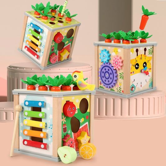 Montessori Inspired 6 in 1 Kids Wooden Toy Activity Box Busy Board Box