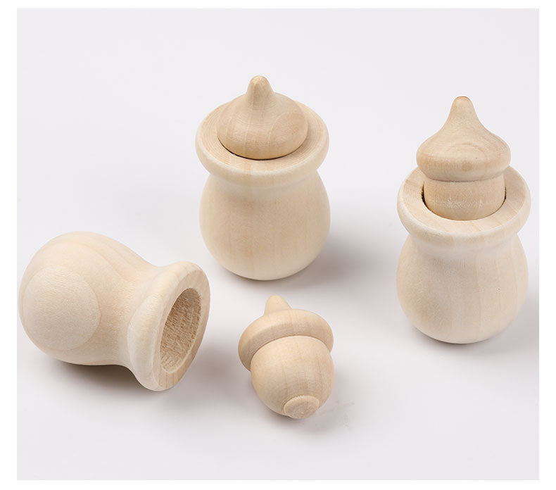 Wooden Acorn and Cup Set of 5 Natural Finishes DIY Loose Parts Kids Craft Waldorf Toys