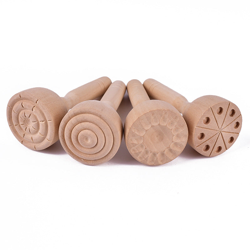 Large Wooden Sensory Playdough Dough Stamper Set Tool Kit 4 pieces