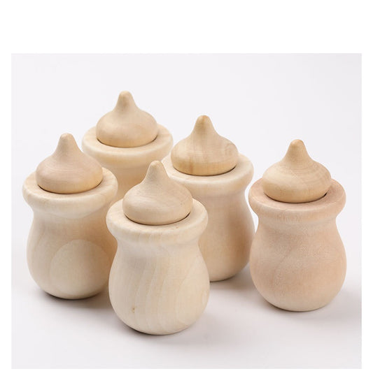 Wooden Acorn and Cup Set of 5 Natural Finishes DIY Loose Parts Kids Craft Waldorf Toys
