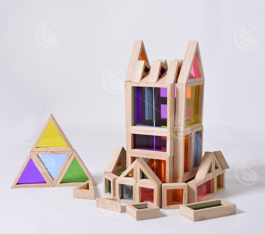 56pc Large Jumbo Premium Wooden Rainbow Building Blocks With Tray