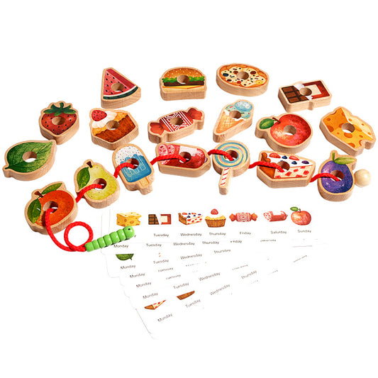 Wooden Caterpillar Eating Food Thread Beads Kids Activity