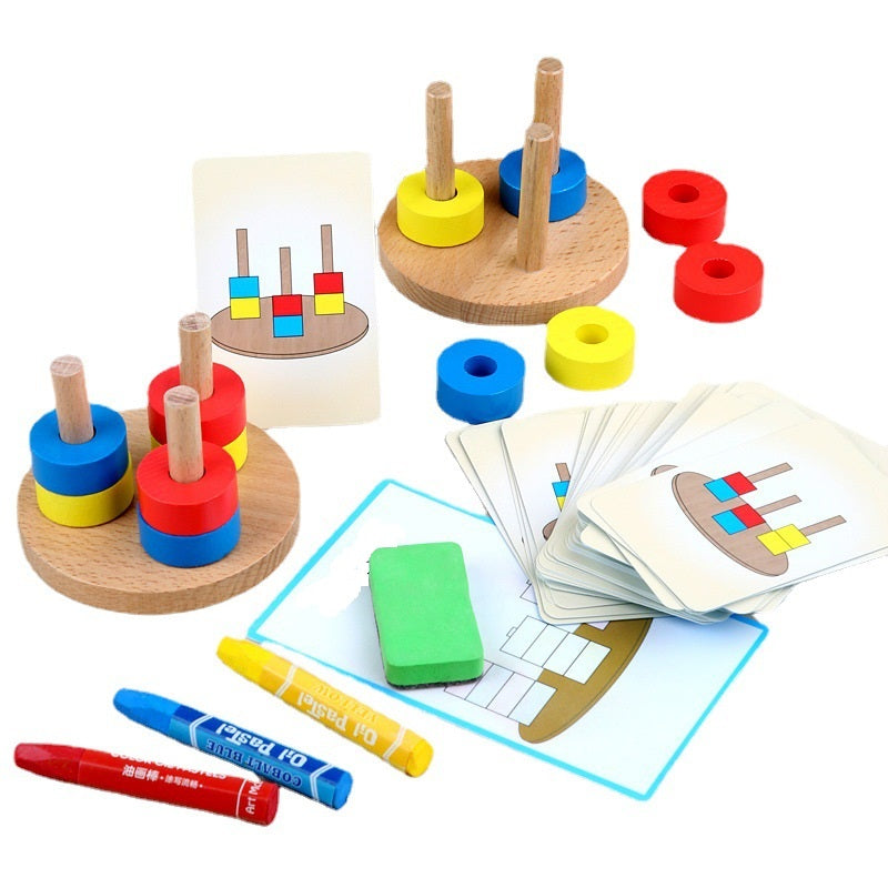 Basic Montessori 2 set 3 Column Sequence Beads Stacker Toy With Flash Cards