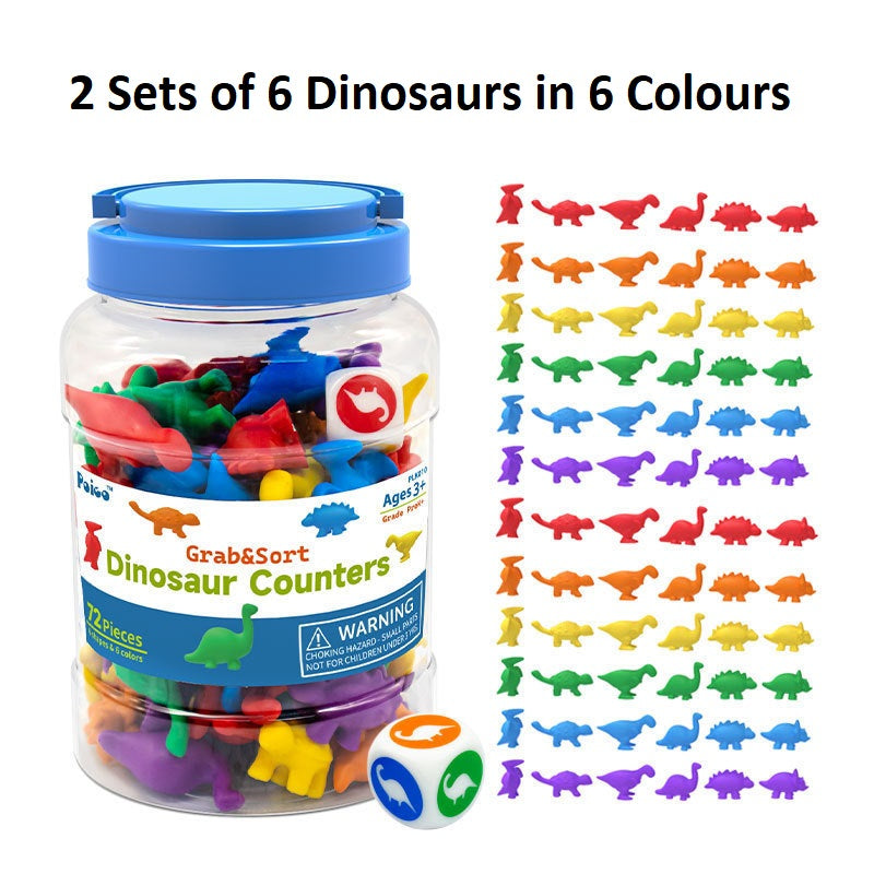 Educational Resources Dinosaur Solids Colour Sorting 2 sets in 6 colours 72 Pieces
