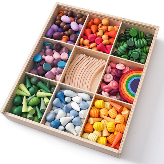 Wooden Rainbow Colour Mandala Loose Parts 324pcs Set