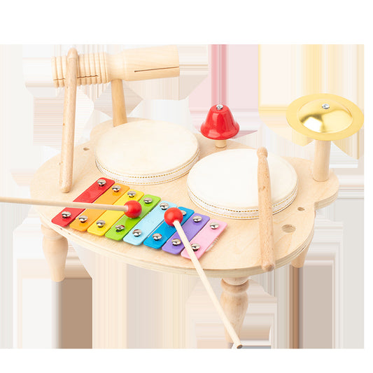 Wooden Kids Percussion Music Set with Bell Musical Chime Drum and Xylophone