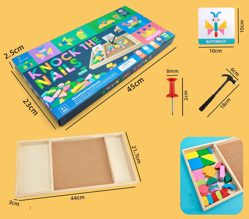 Tap a Shape Wooden Hammer Deluxe Nail Board  Geometric Shapes Game Toy