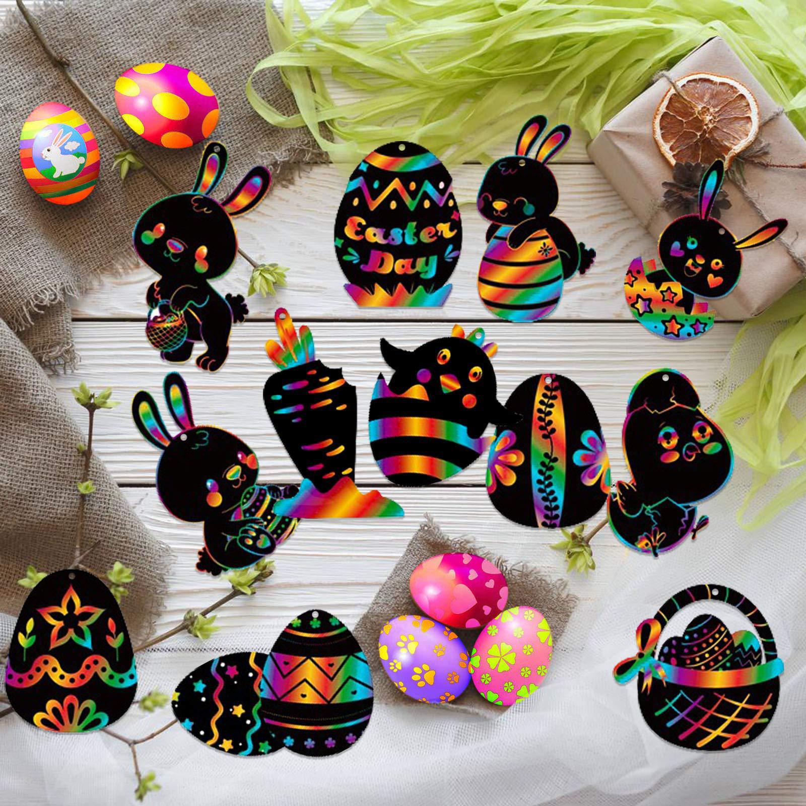 Scratch Paper Easter Eggs Bunny Fluro Rainbow Scratching Paper Art Kit 12 Sheets - HAPPY GUMNUT