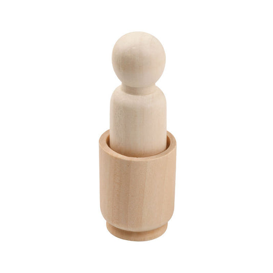 Large Wooden Peg Doll with Cup Set of 5 Natural Wood DIY Loose Parts Kids Craft Wooden toys